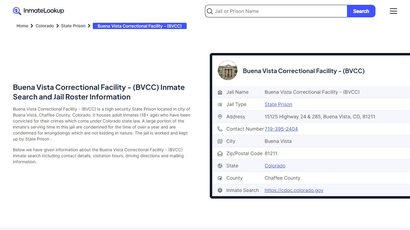 Buena Vista Correctional Facility - (BVCC) Inmate Search and Jail ...